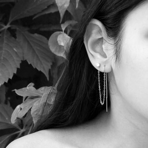 2-piercings Set Threader Earrings, 925 Sterling Silver, Threaded Thread ...