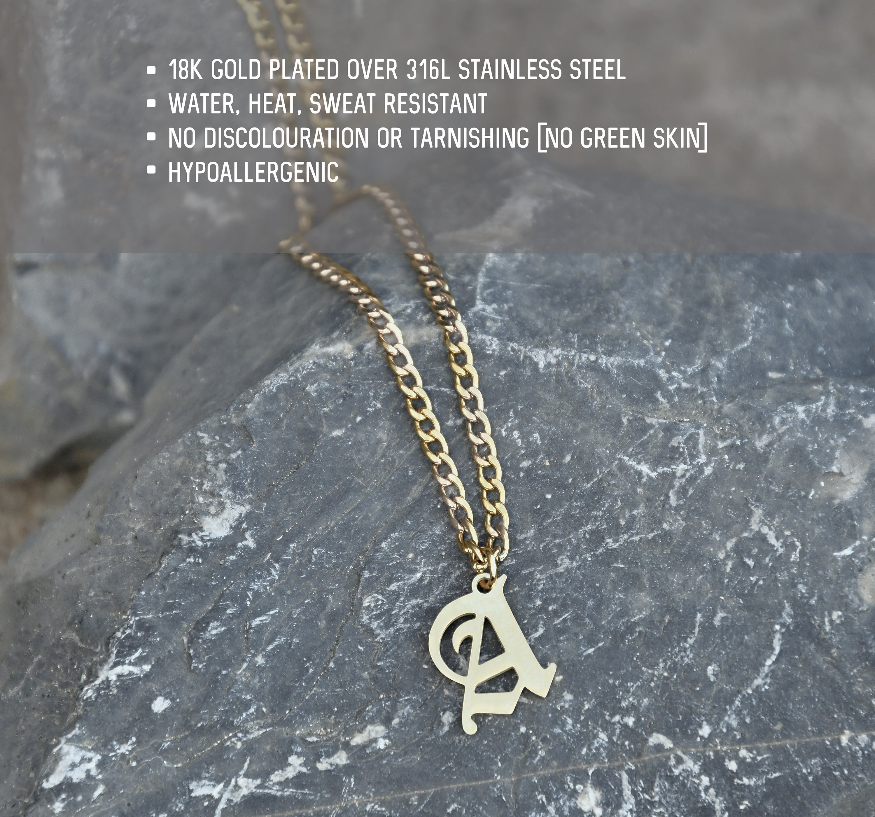 H Letter Pendant Thin Chain Anklet 18k Gold Plated Stainless Steel