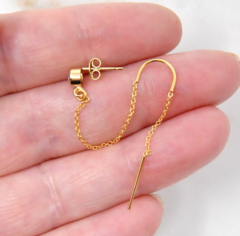 Threader Earring Connected to Cubic Zirconia Stud 14k Gold Etsy UK