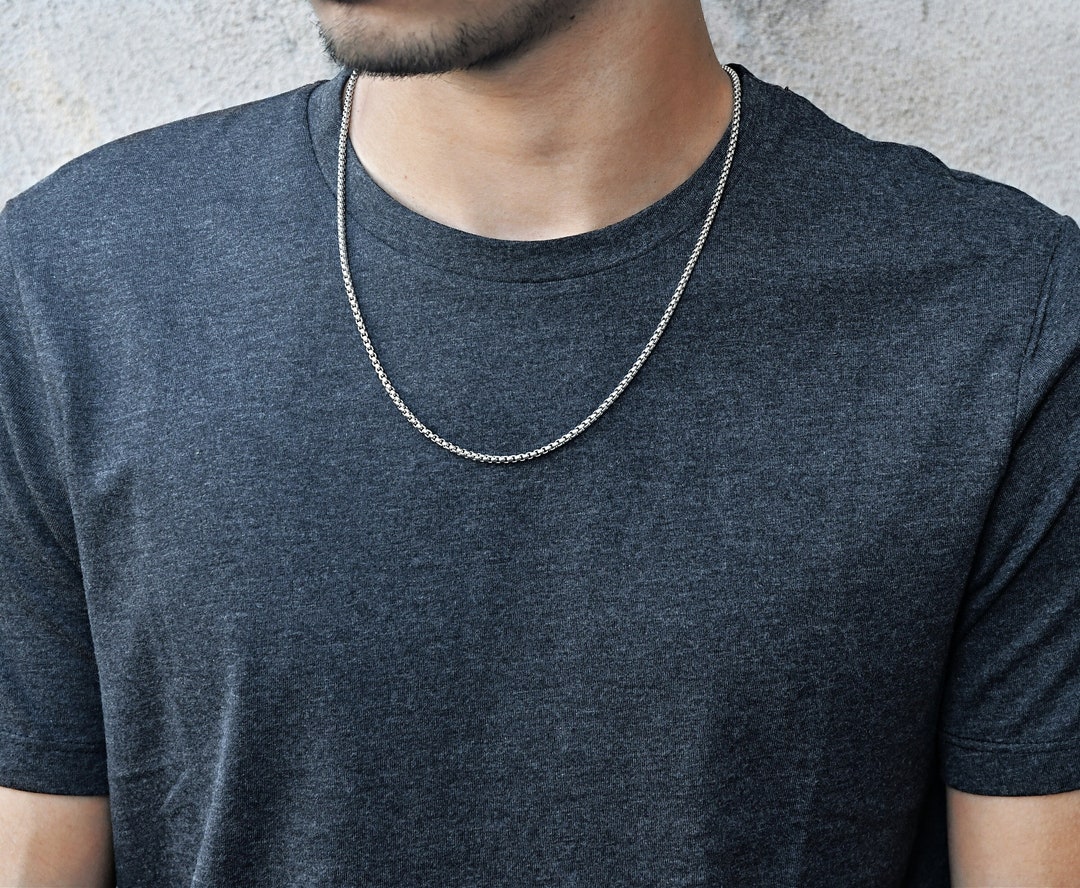Men 3mm Round Box Chain Necklace, Stainless Steel, Non Tarnish ...