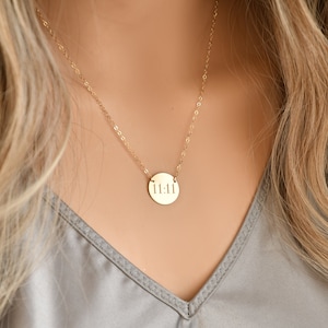 11:11 Number Necklace, All 14k gold filled, Numerology necklace, engraved disc necklace, eleven