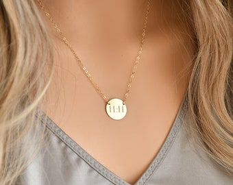 11:11 Number Necklace, All 14k gold filled, 925 sterling silver or 14k rose gold filled, Numerology necklace, engraved disc necklace, eleven