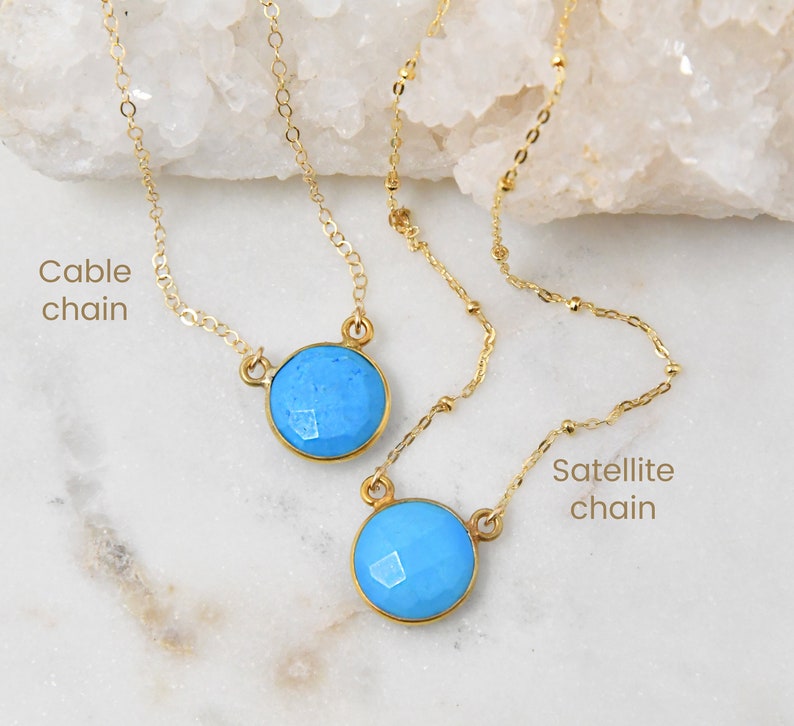 Turquoise necklace, 14K Gold Filled chain, genuine turquoise stone pendant, layering, faceted Gemstone, something blue, Christmas gift image 2