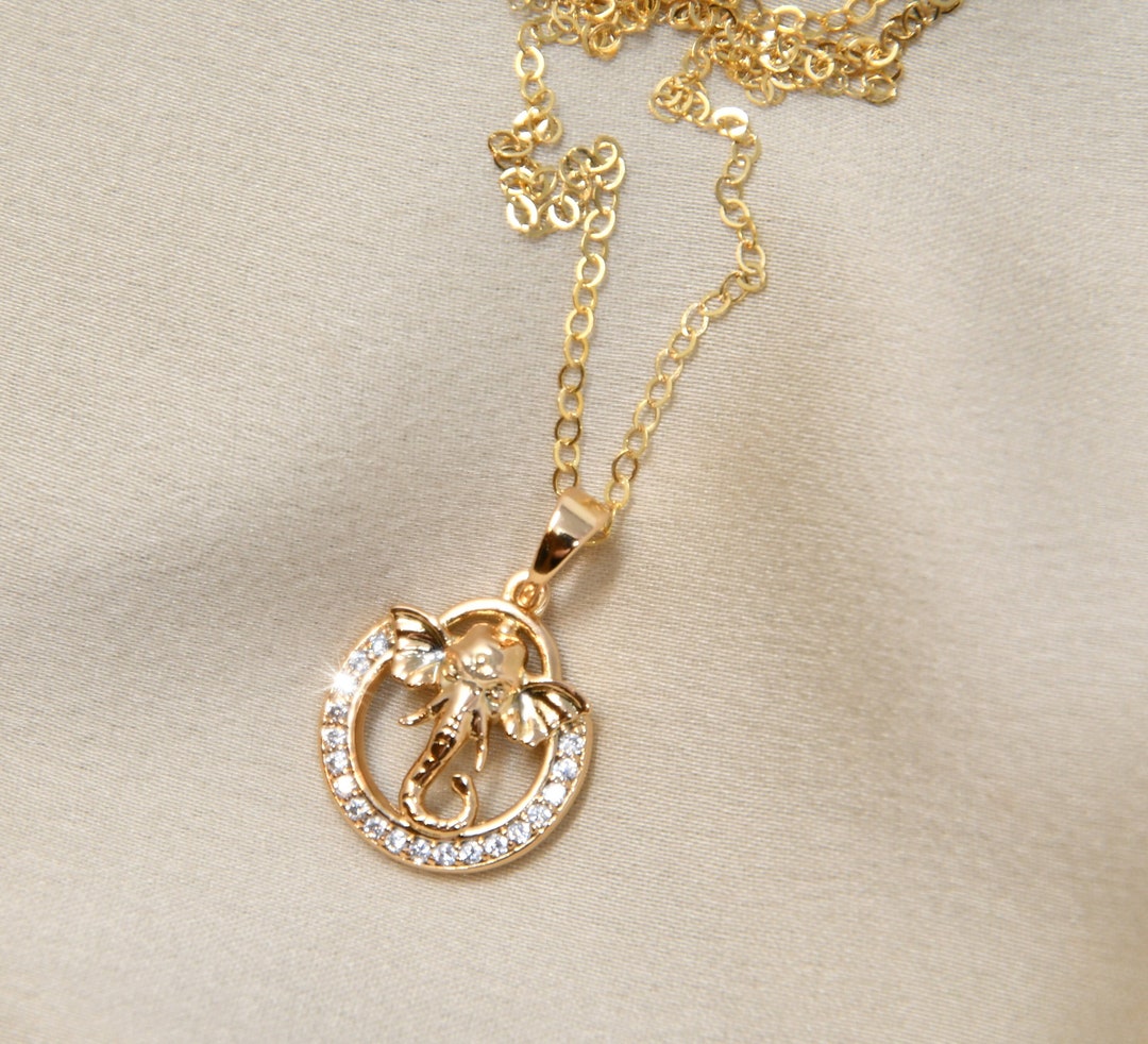 Lucky elephant - Gold brass necklace - choose your colour