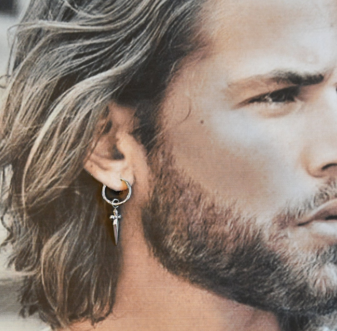 Stainless Steel Hoops, Men's Earrings, Removable Dangle