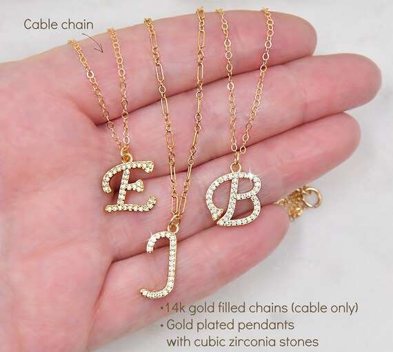 Layered Gold Initial Necklace Pave 