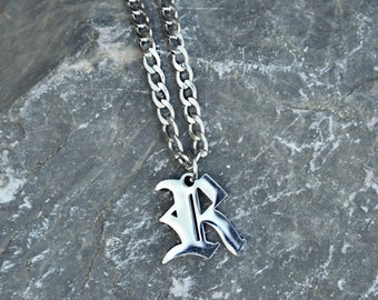 Men initial necklace, stainless steel, waterproof, personalized silver tone letter, men's jewellery, unisex, gift for him, boyfriend husband