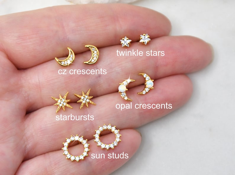 Polished Synthetic Opal and CZ Northern Star Stud Earrings