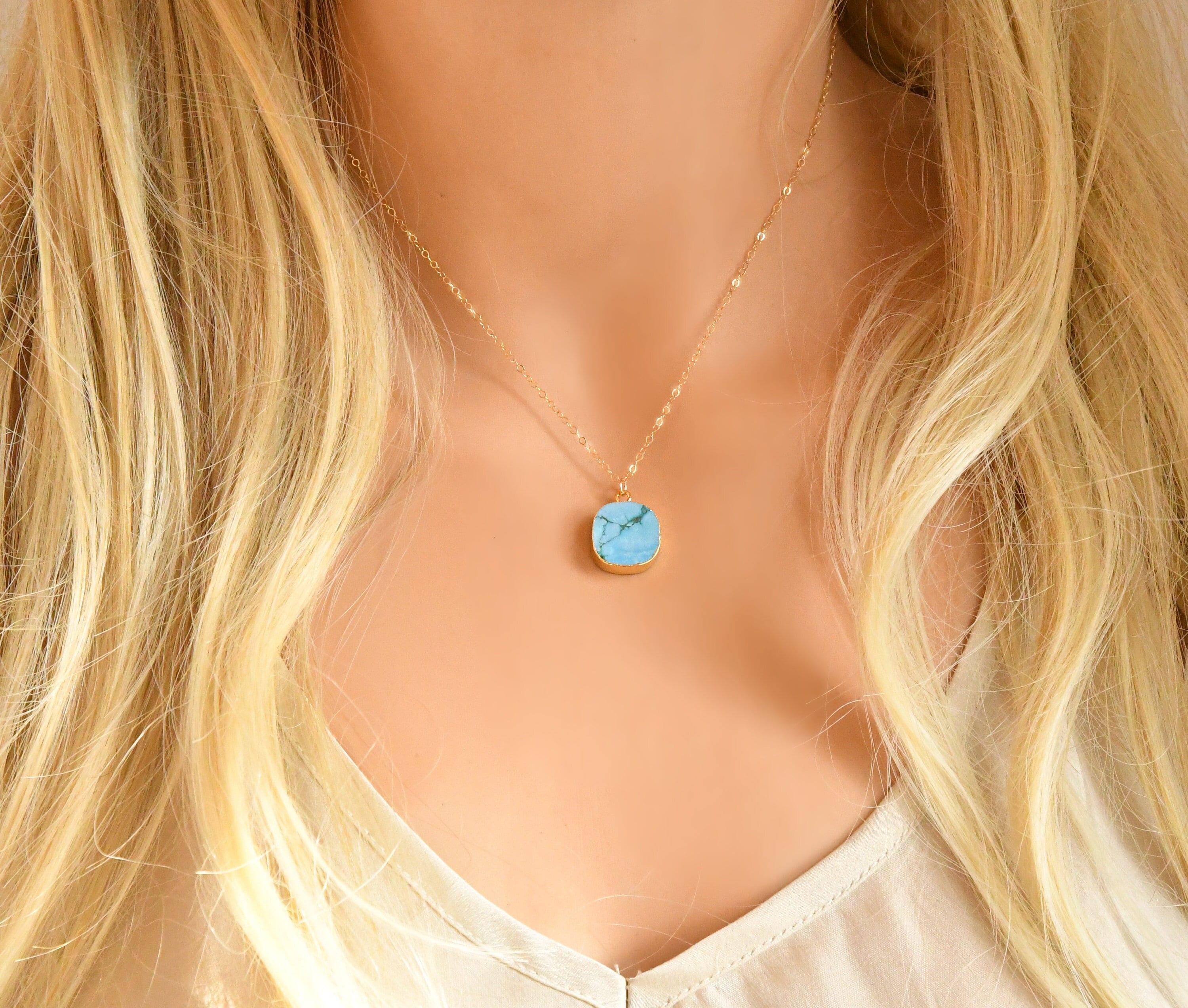 Buy Turquoise Necklace 14k Gold Filled Chain 24k Gold Online in