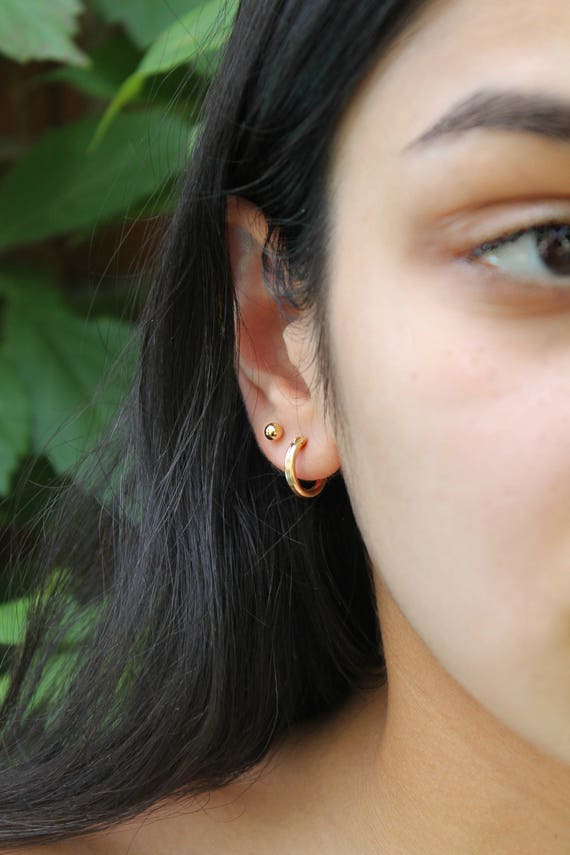 Hoop Earrings Ball Post Stud Earrings 14k Gold Filled Dainty Everyday Jewelry the Basics Double Piercings Set Combo Small Gold Hoops Etsy Canada