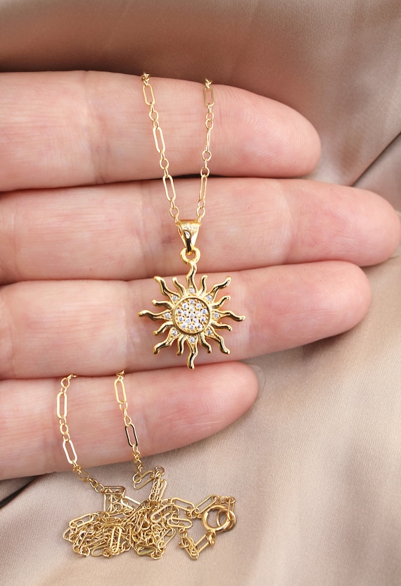 Sun Necklace 14k Gold Filled Chain 