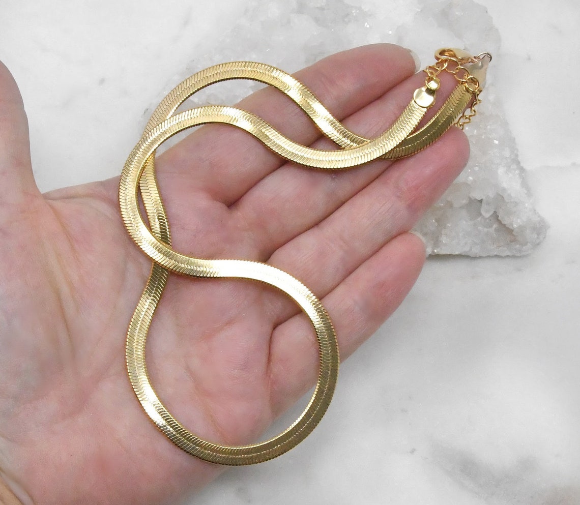 Snake chain necklace gold herringbone flat chain necklace Etsy
