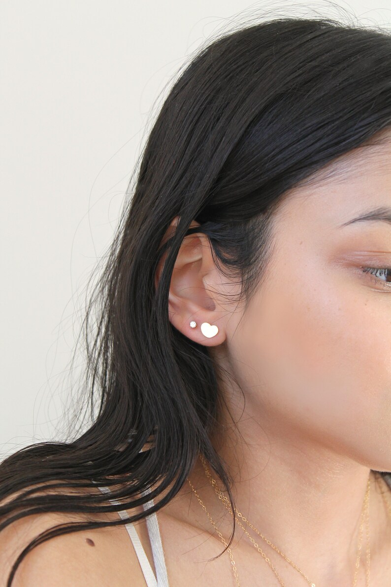 Tiny Gold Studs 14k Gold Filled Earrings Star Crescent Etsy