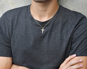 Cross necklace, Men necklace, 18k gold plated stainless steel, waterproof, men's jewellery, unisex, man chain, gift for him, religious