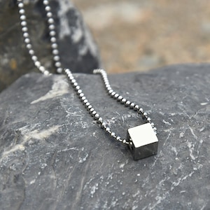 Cube bead necklace, Men necklace, stainless steel, waterproof, non tarnish, silver men&#39;s jewellery, unisex, man, ball chain, gift for him
