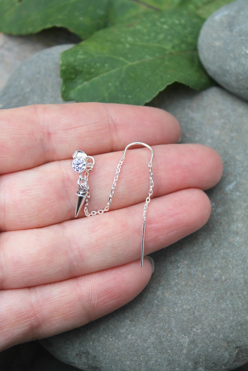 Threader Earrings 925 Sterling Silver Threaded Thread Cubic Etsy