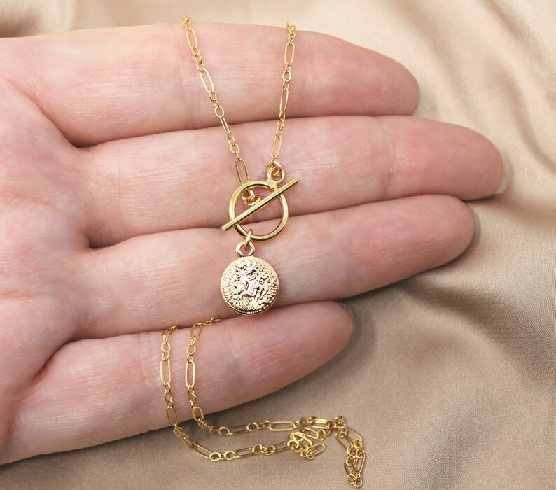 Coin Necklace Toggle Clasp 14K Gold Filled Figaro Chain - Etsy Australia