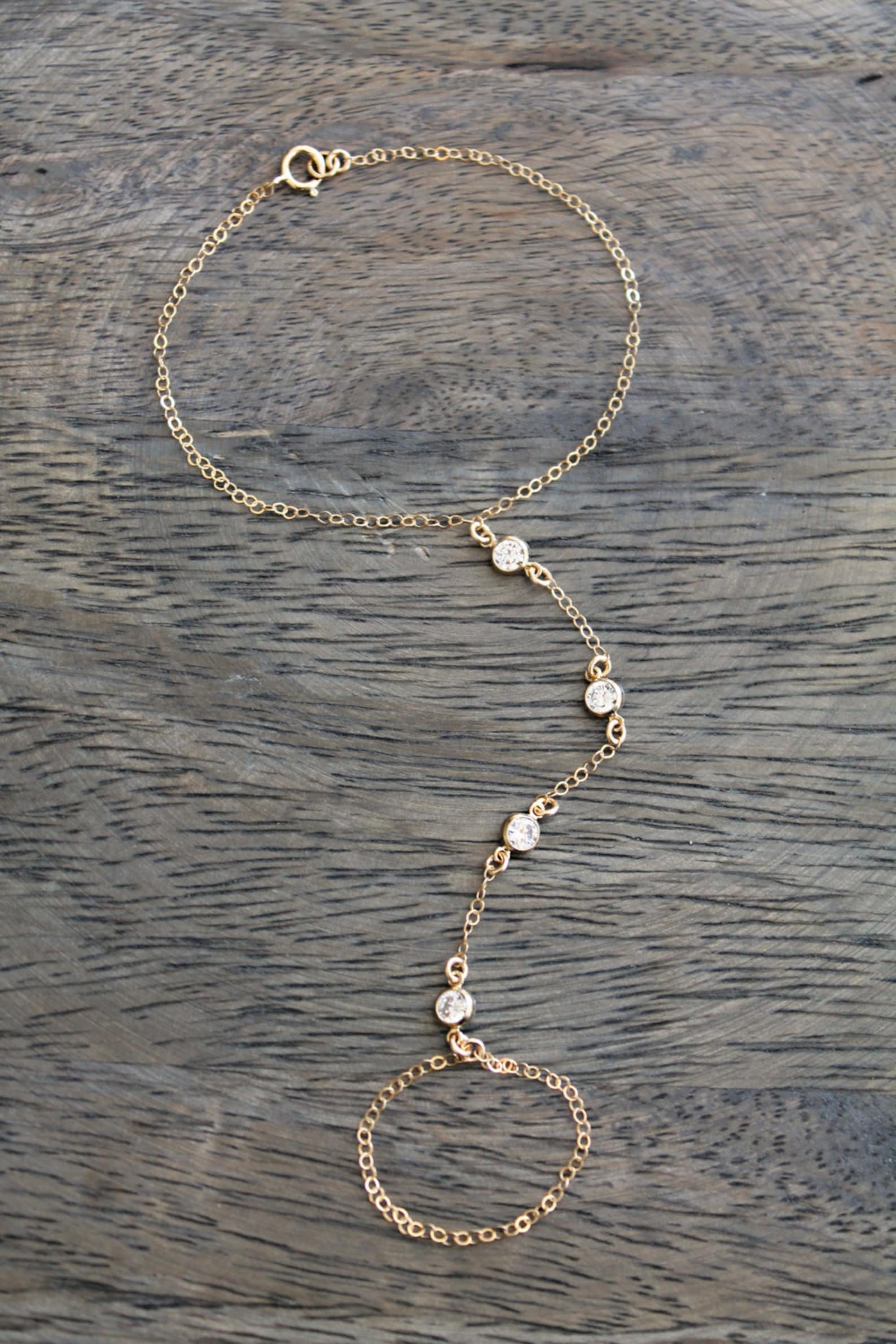 Ring Bracelet 14kt Gold Filled Slave Bracelet With Mini Cubic Etsy