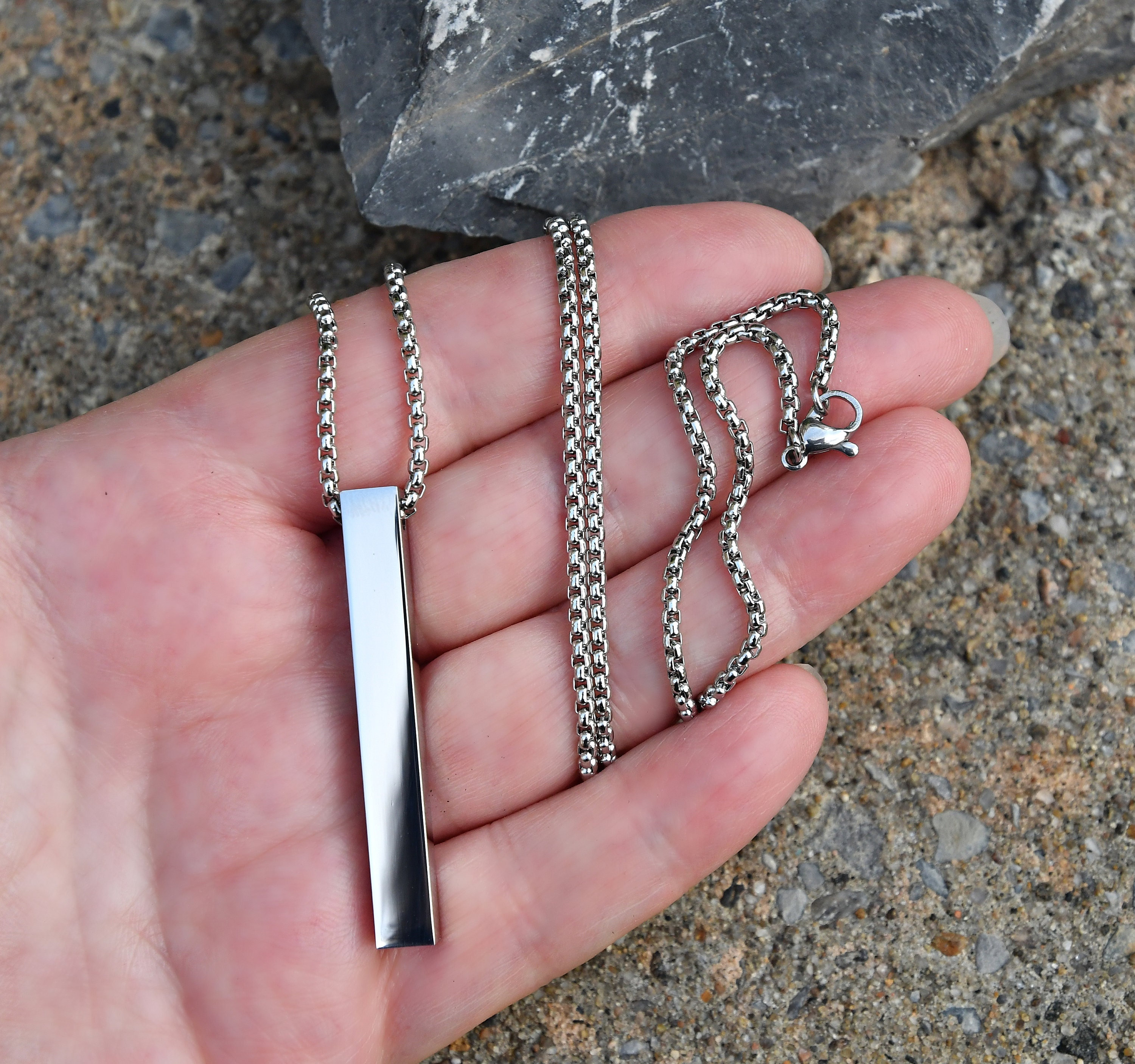 Bar Pendant Necklace - Matte Steel 5mm – MODERN OUT