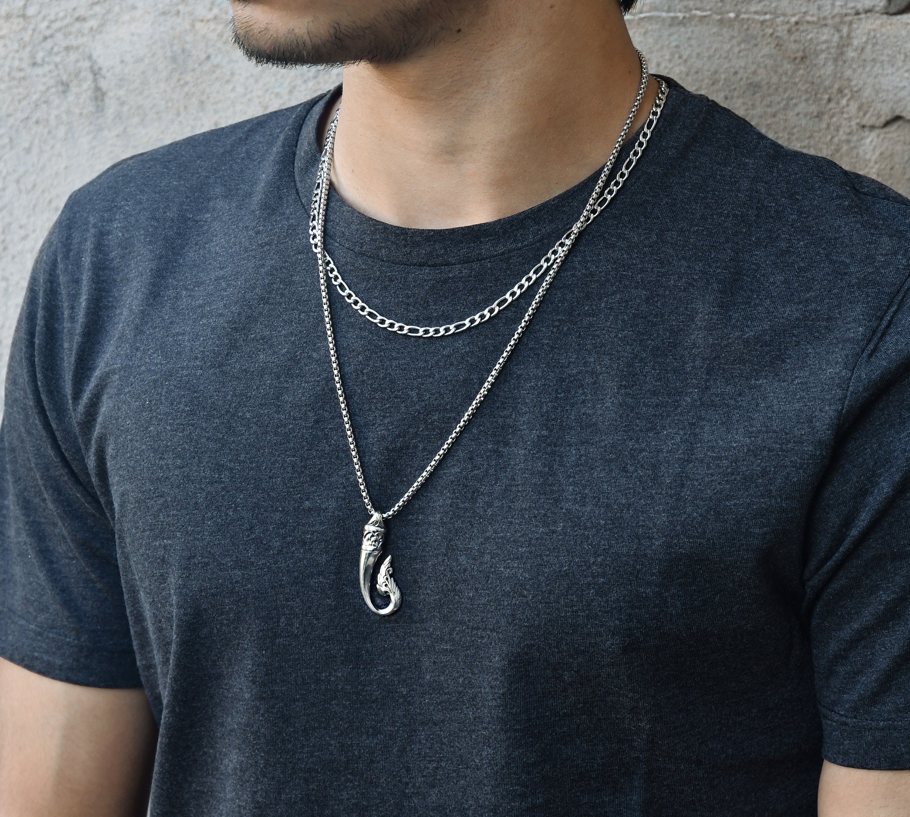COOLSTEELANDBEYOND Stile retrò Gufo Picchio Pesce Scheletro Osseo Ciondolo, Collana Uomo Ragazzi, Acciaio, Catena Grano 75cm