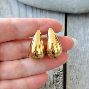 Gold teardrop earrings, pair large earrings, gold plated drops,  modern minimalist