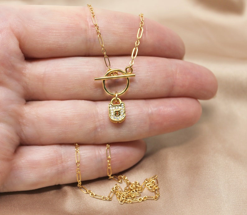Padlock necklace gold lock toggle clasp cubic zirconia Etsy