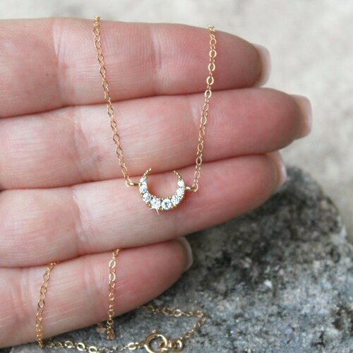 Gold Crescent Moon Necklace 14k Gold 