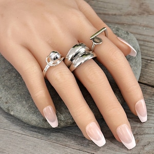 Sterling silver ring, adjustable ring, gift for her, silver jewelry, thick wide modern ring, stamped 925
