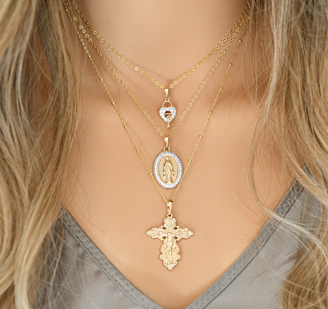 Cross Necklace, 14K Gold Filled, Crucifix, Christian Religious Jewelry ...