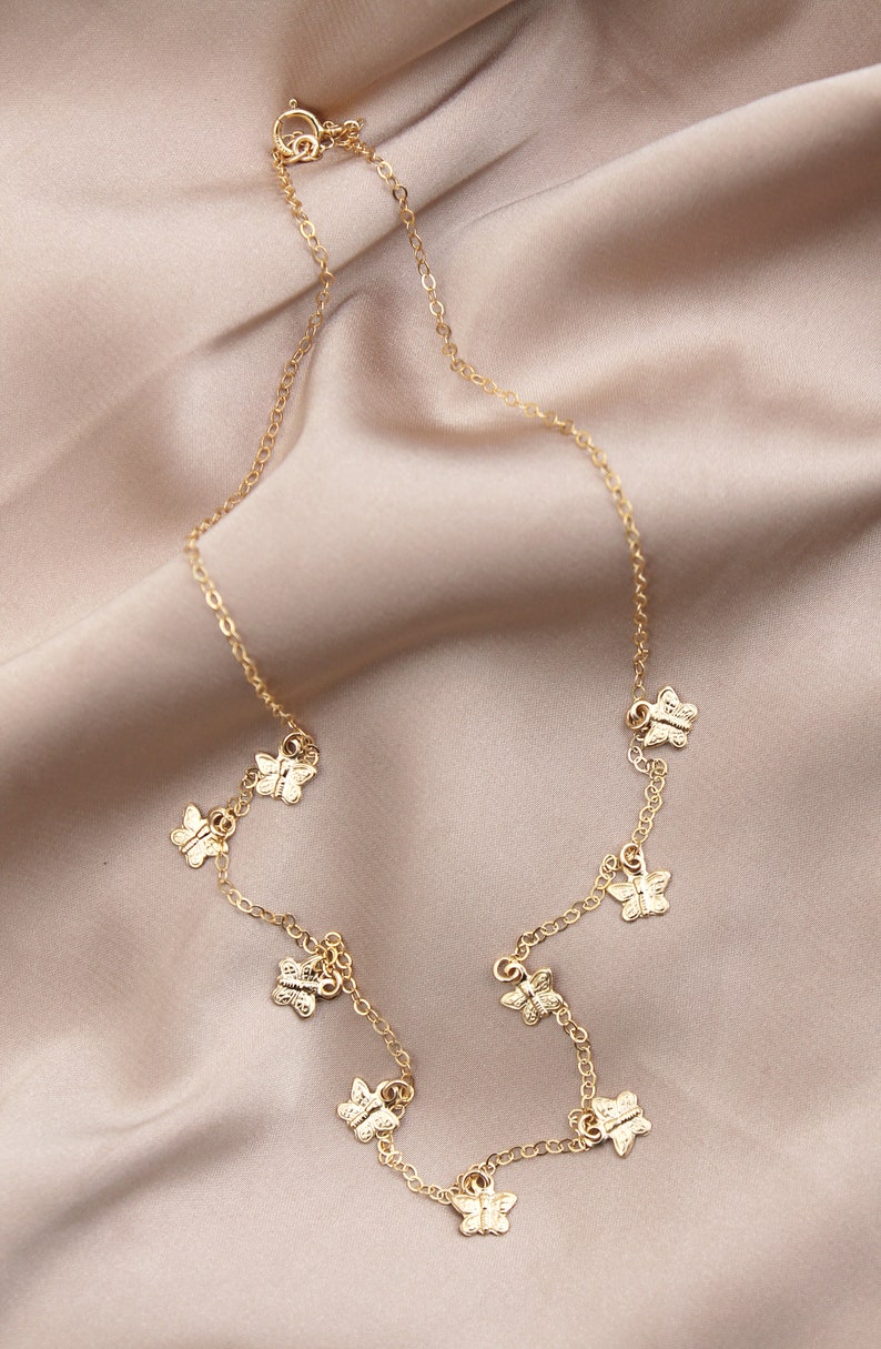 Butterfly necklace 14K Gold Filled mini butterflies | Etsy