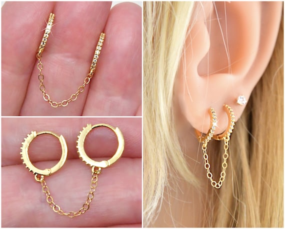 Orelia - Orecchini a cerchio con pavé doppio placcati in oro 18 k con chiusura a scatto