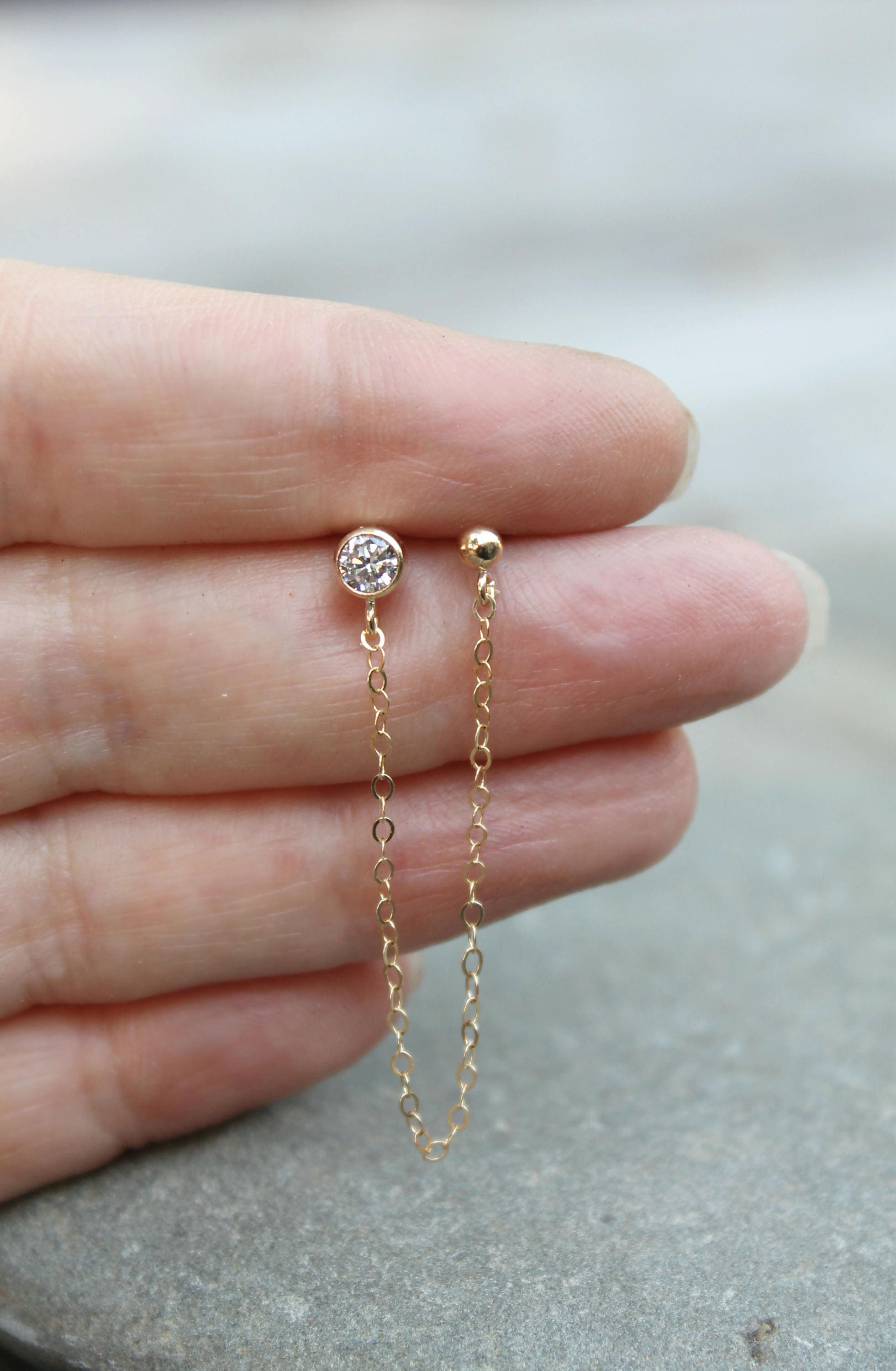 2piercings Set of Two Connected Earrings 14k Gold Filled Etsy Canada