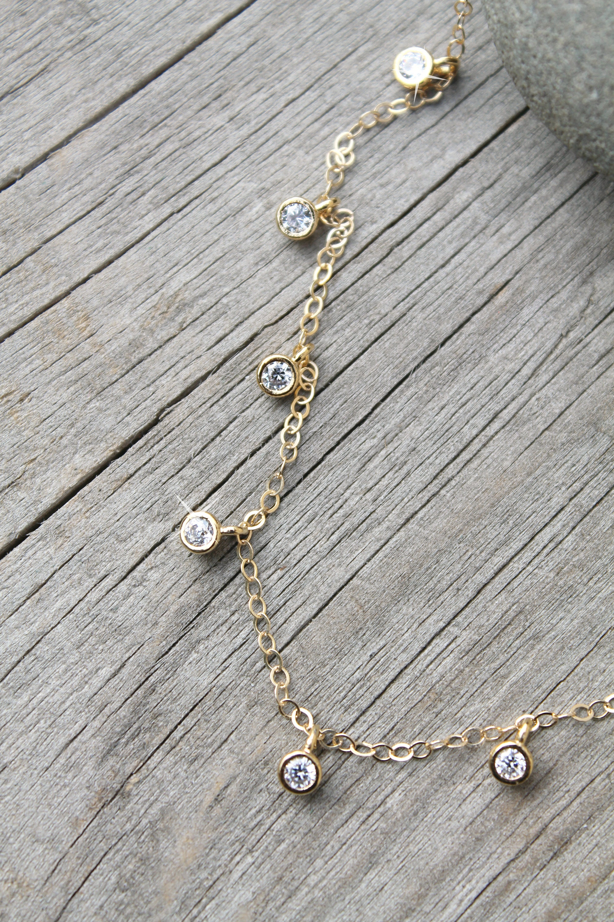 Anklet ankle bracelet Cubic Zirconia diamonds 14K Gold Etsy 日本