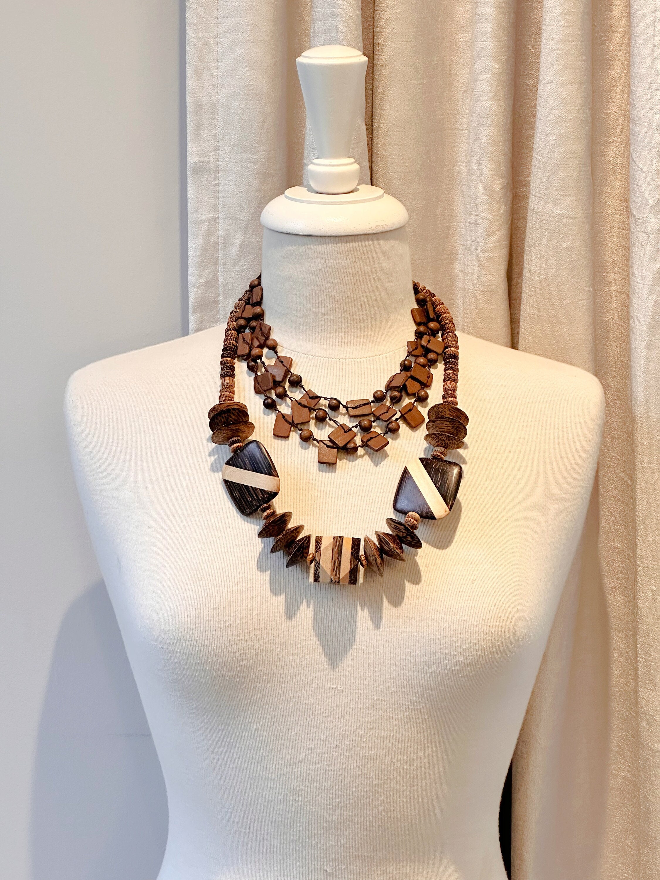 Set of two beaded necklaces/belts, one black one brown Black Multi Strands Heishi Beads Necklace Set Southwestern  main image 4