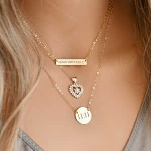 Cubic zirconia heart necklace, 14K Gold Filled chain, cz diamonds, love gift for her, Mother&#39;s Day Gift, gold heart necklace,dainty romantic