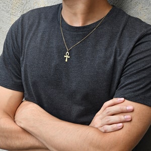 Ankh Cross Men necklace, 18k gold plated stainless steel, non tarnish, waterproof, men&#39;s jewellery, unisex, gift for him, boyfriend, husband