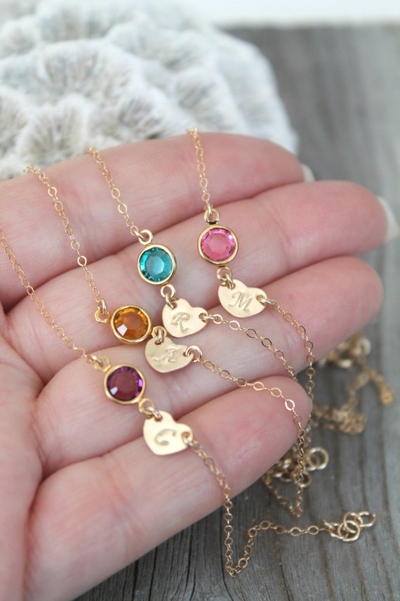 Gold Monogram Necklace with Birthstone