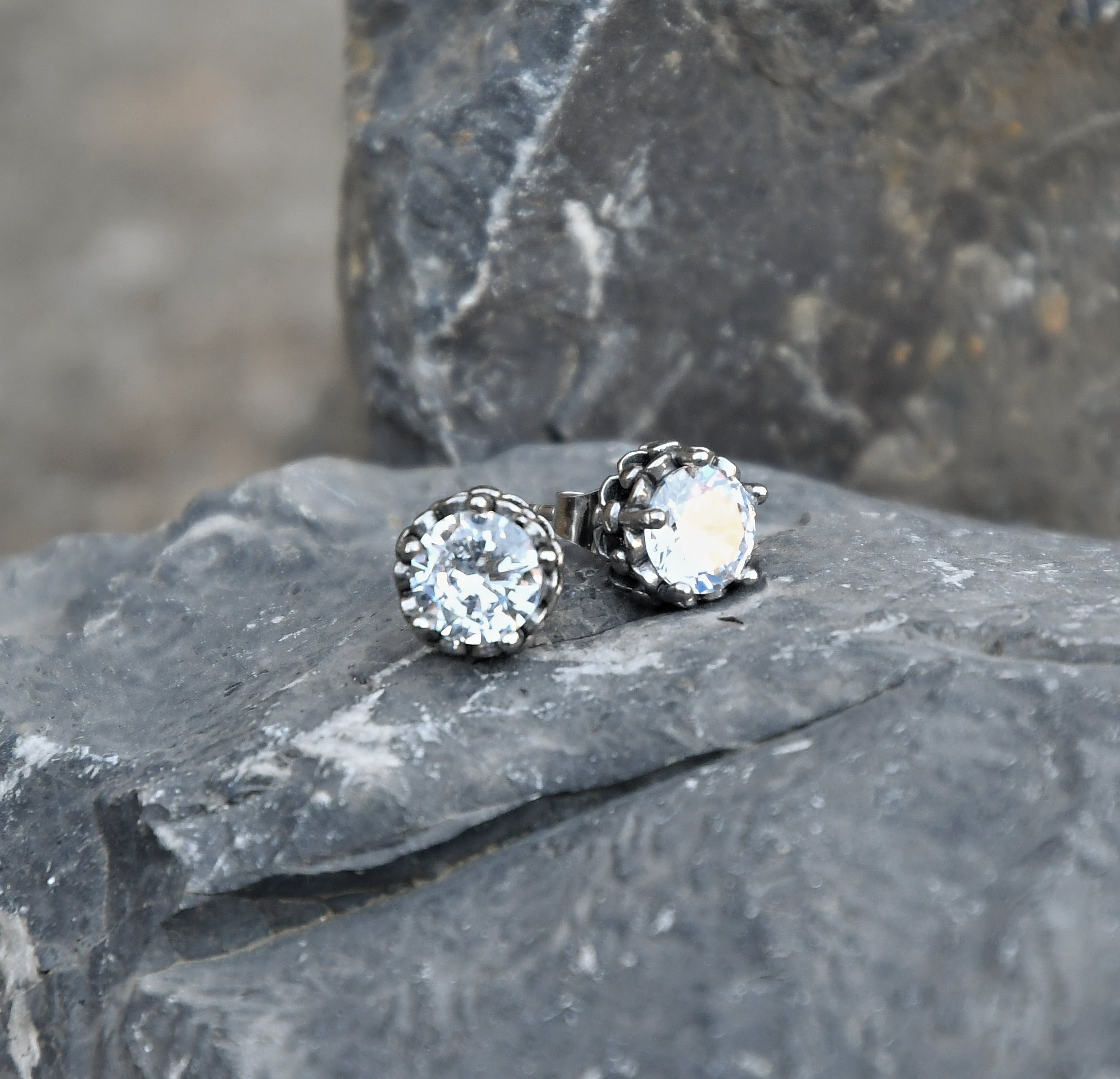 Orecchini A Bottone Uomo/donna Argento 925 Con Zirconi Ghiacciati 8 Mm – Con Scatola