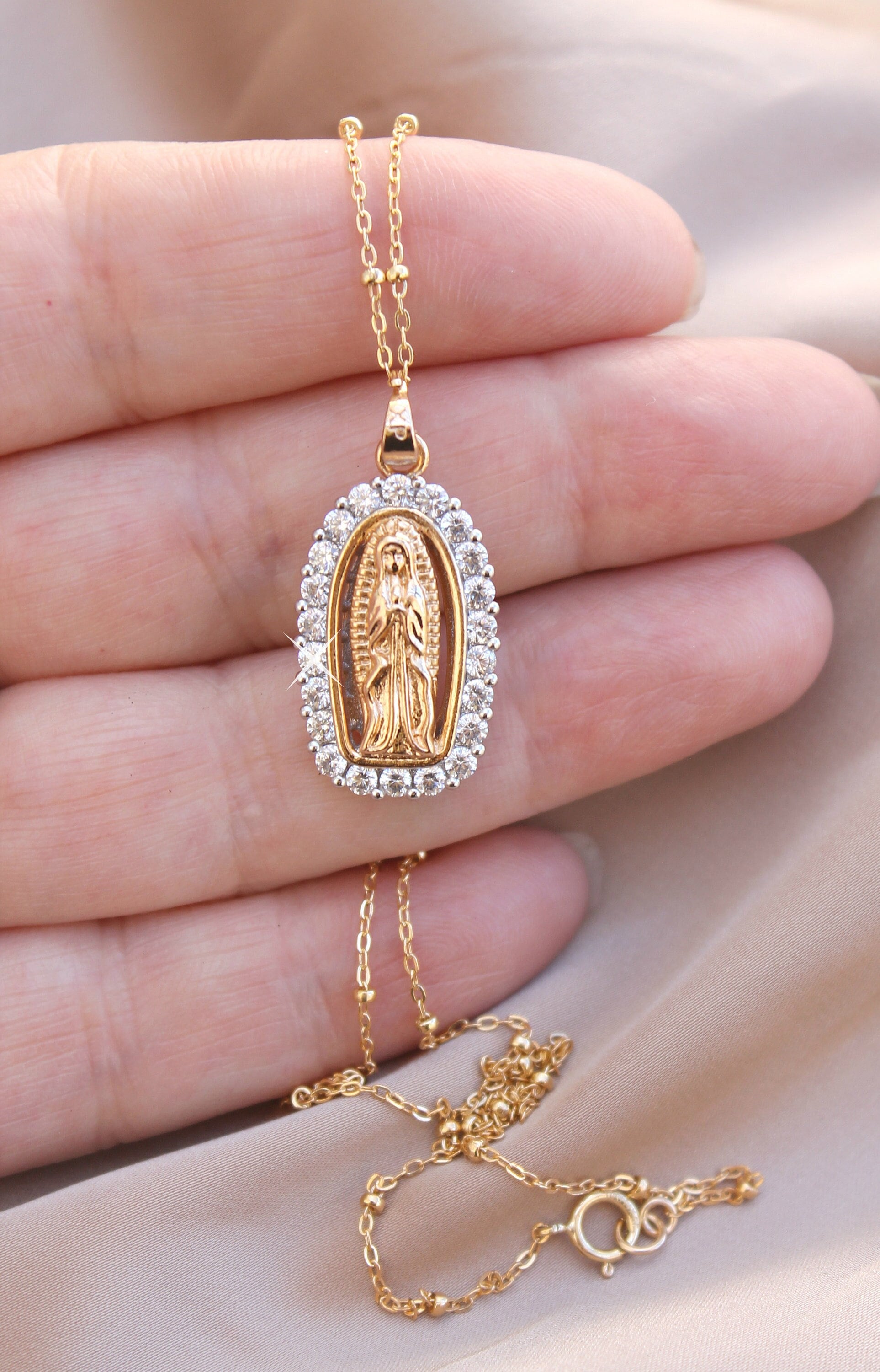 Virgin Mary Gold Necklace - Miraculous Medal Pendant