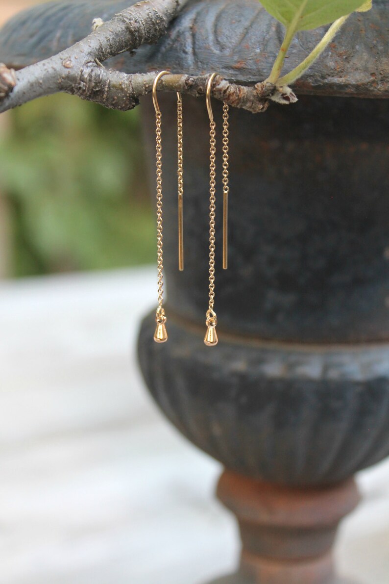 Threader Earrings 14k Gold Filled Threaded Thread With Tiny Etsy