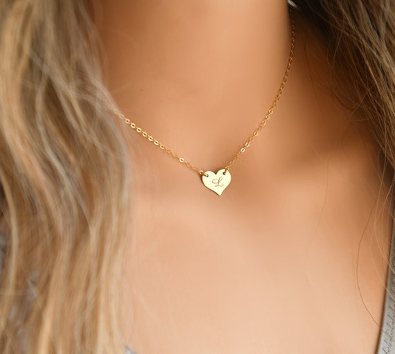14k Gold Filled Heart Necklace Personalized Initial Necklace Monogram Letter Custom Engraved Heart Tag Customized Love Bridesmaids Gift Etsy Canada