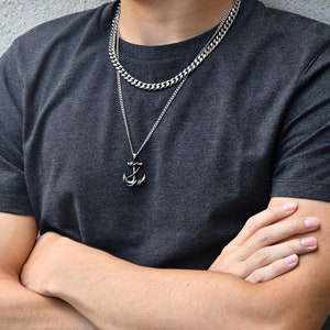 Anchor Men necklace, stainless steel, non tarnish waterproof, silver men&#39;s jewellery, unisex, gift for him, sea sailor, man chain, boyfriend