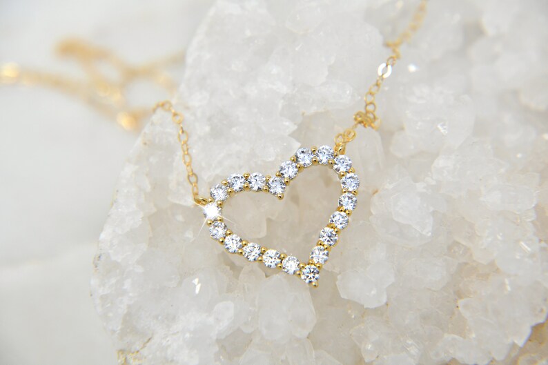 love,Christmas gift 14k gold filled chain Heart necklace cz diamonds heart pendant layering necklace cubic zirconia stones