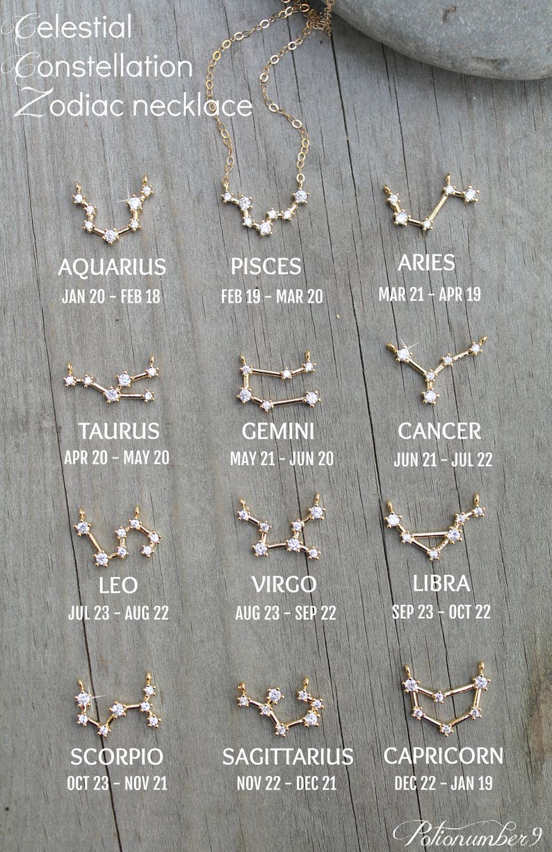 Zodiac Enamel 12 Constellation Inlaid Cubic Zirconia Necklace main image 1