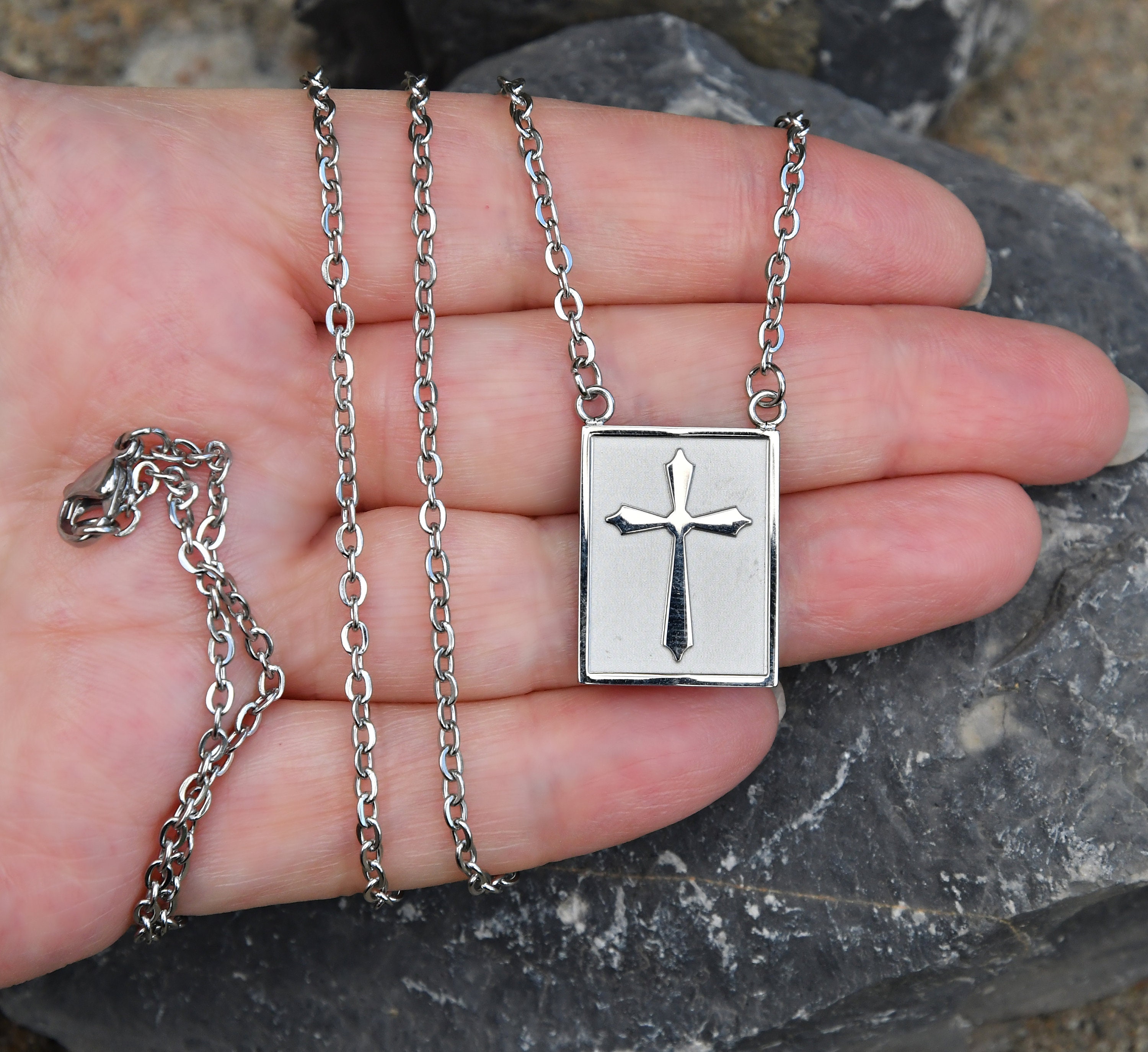 Collana con ciondolo a croce in argento - Collana con catena a croce per uomo - Gioielli da uomo - Collana con croce in acciaio inossidabile - Catena con ciondolo a croce - Italia