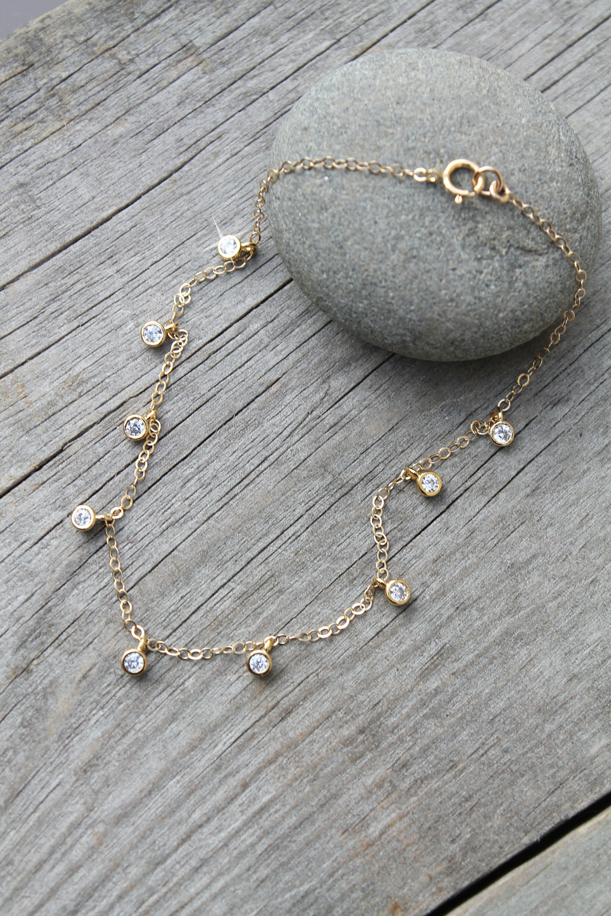 Anklet ankle bracelet Cubic Zirconia diamonds 14K Gold Etsy 日本