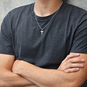 Cross necklace, Men necklace, stainless steel, waterproof, non tarnish, silver men&#39;s jewellery, unisex, man chain, gift for him, religious