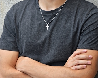 Cross necklace, Men necklace, stainless steel, waterproof, non tarnish, silver men's jewellery, unisex, man chain, gift for him, religious