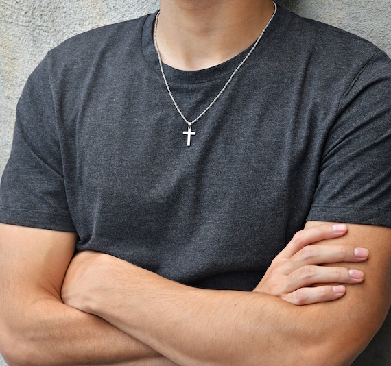Cross necklace, Men necklace, stainless steel, waterproof, non tarnish, silver men's jewellery, unisex, man chain, gift for him, religious