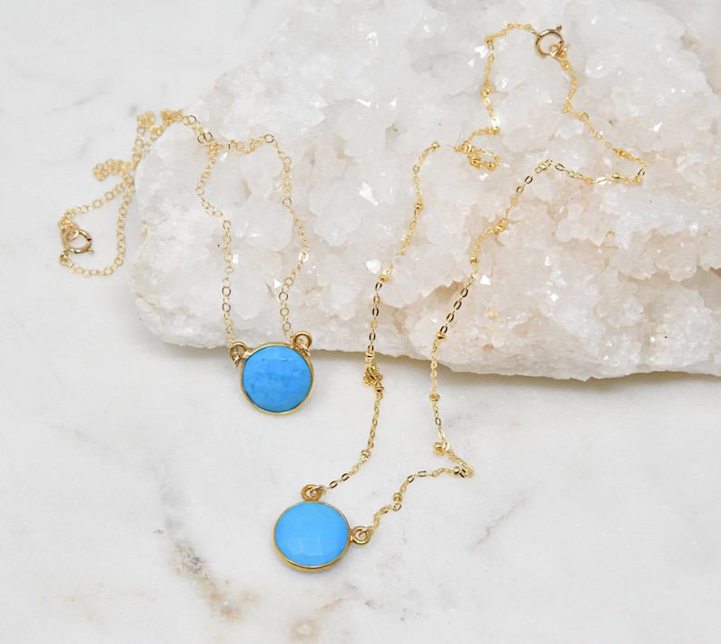 Turquoise necklace, 14K Gold Filled chain, genuine turquoise stone pendant, layering, faceted Gemstone, something blue, Christmas gift image 5